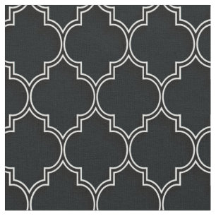 Quatrefoil White on Black Fabric