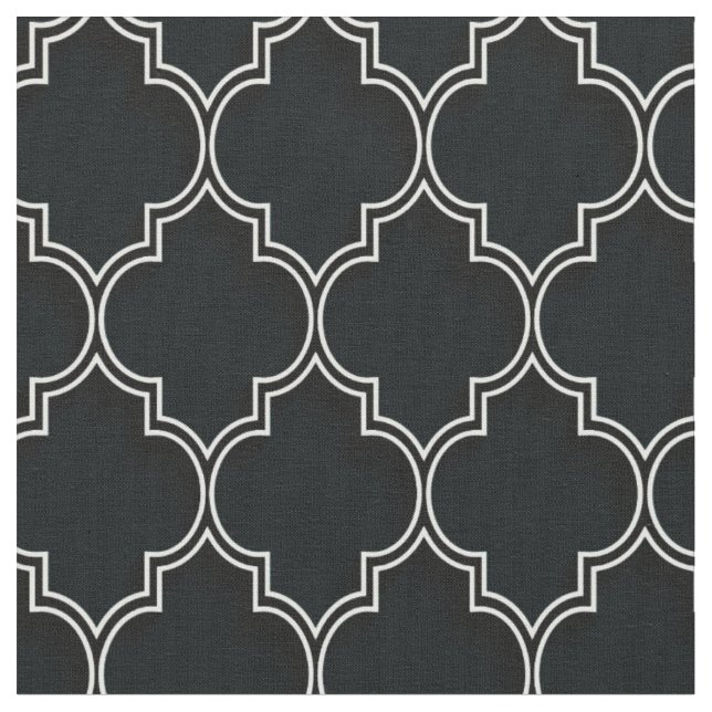 Quatrefoil White on Black Fabric (Close Up)