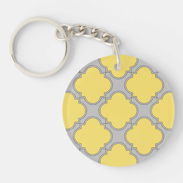 Quatrefoil yellow and gray key ring (Front)