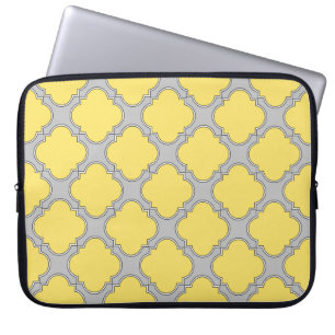 Quatrefoil yellow and gray laptop sleeve