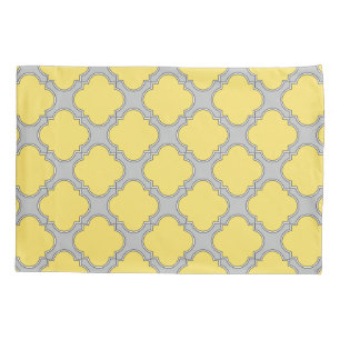 Quatrefoil yellow and gray pillowcase