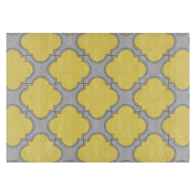 Quatrefoil yellow and grey cutting board (Front)