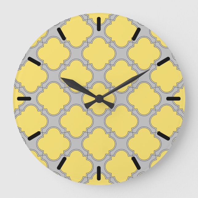 Quatrefoil yellow and grey large clock (Front)