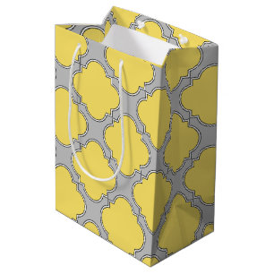 Quatrefoil yellow and grey medium gift bag
