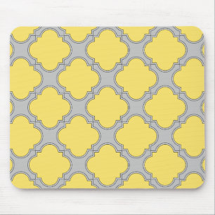 Quatrefoil yellow and grey mouse mat