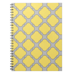 Quatrefoil yellow and grey notebook