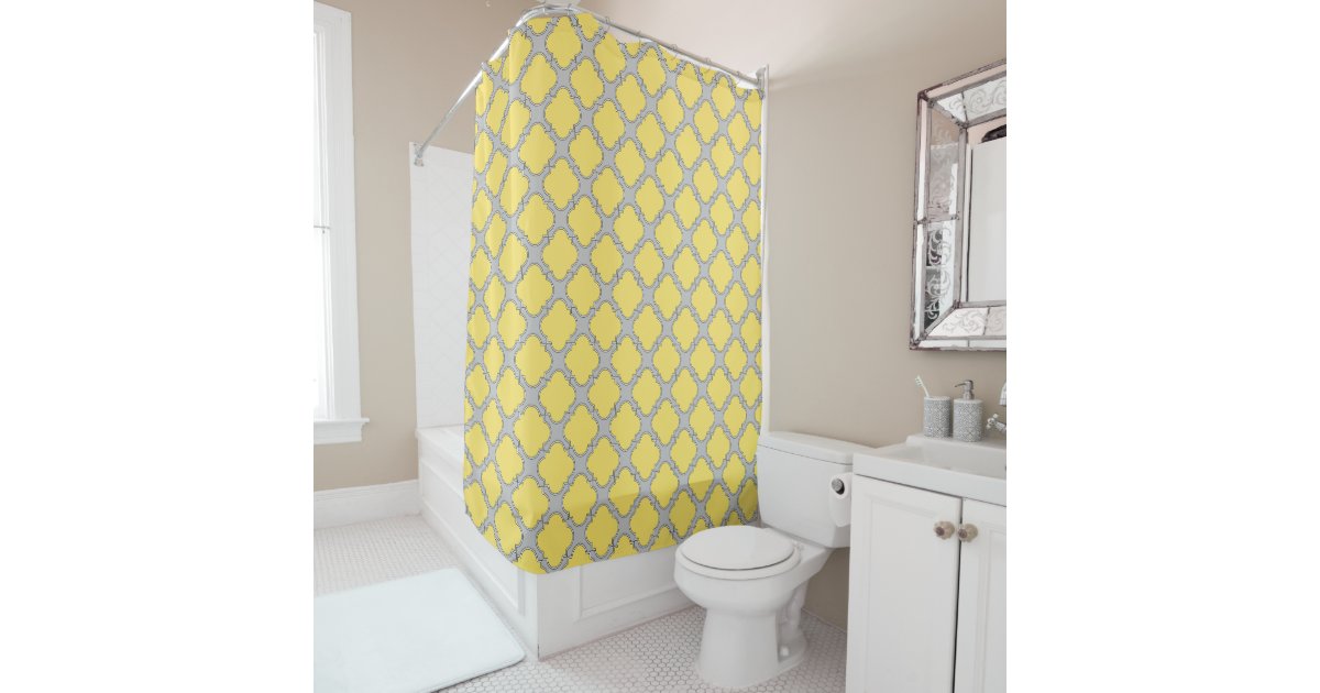Quatrefoil yellow and grey shower curtain Zazzle