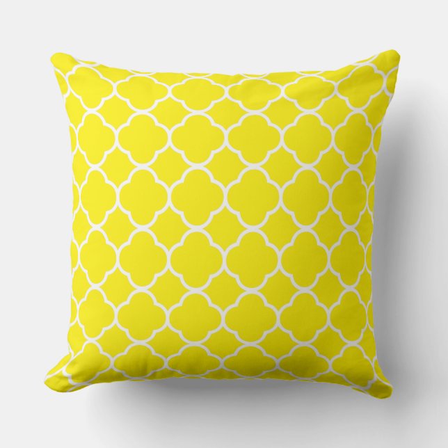 Quatrefoil Yellow White Sunshine Home Decor Cotton Cushion (Front)