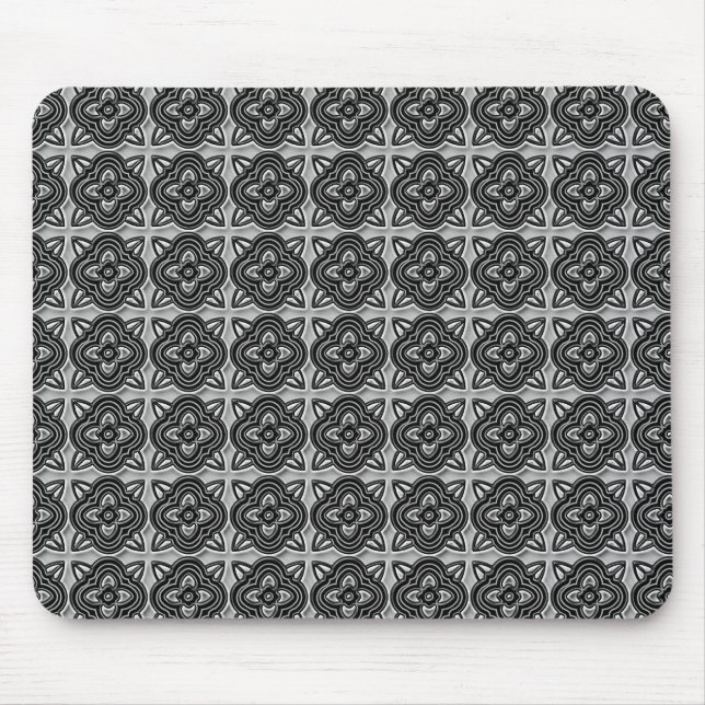 Quatrefoils Black on Silver Mouse Mat (Front)