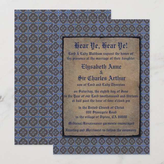 Quatrefoils Gold on Blue Invitation (Front/Back)