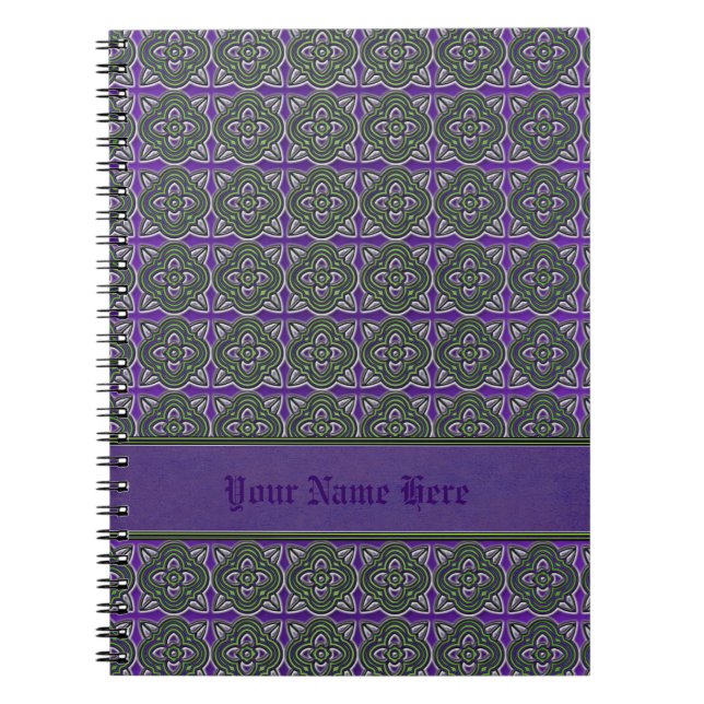 Quatrefoils Green on Purple Notebook (Front)