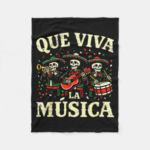 Que viva la musica cinco de mayo skeleton mariachi fleece blanket