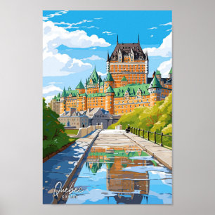 Quebec Canada Art Vintage Travel Illustration Poster