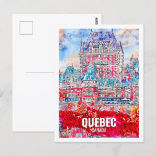 Quebec Canada Famous Travel Place Watercolor Postcard
