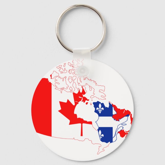 Quebec Canada Map Flag Keychain (Front)