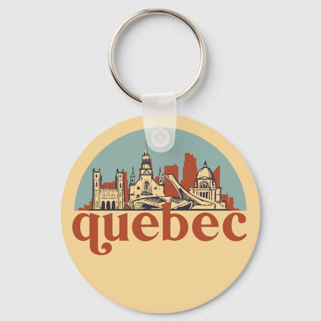 Quebec Canada Retro City Skyline Cityscape Art Key Ring (Front)