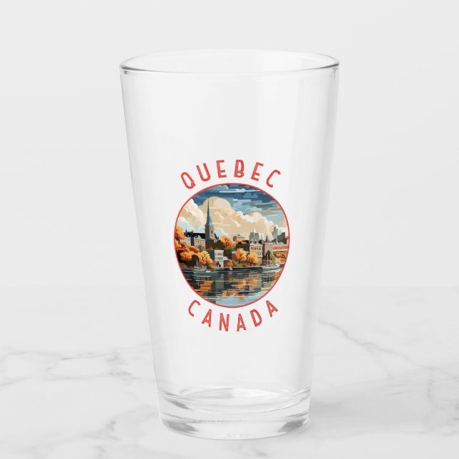 Quebec Canada Retro Distressed Circle Glass (Front)