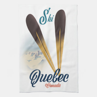 Quebec Canada ski poster Tea Towel