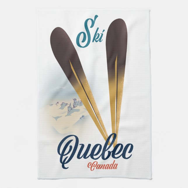 Quebec Canada ski poster Tea Towel (Vertical)