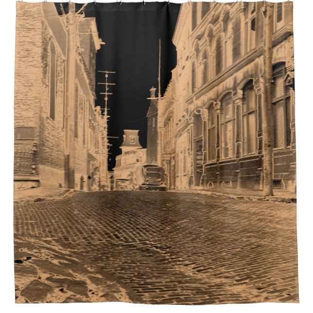 Quebec Canada Street with Car 1930's black tan Shower Curtain (Front)