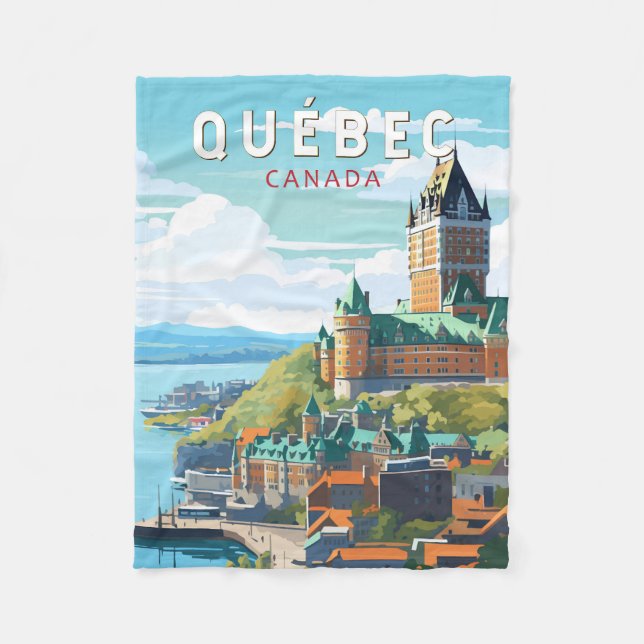 Quebec Canada Travel Art Vintage Fleece Blanket (Front)
