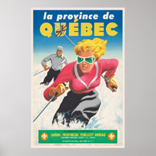 Quebec Canada Vintage Ski Poster -  Framed