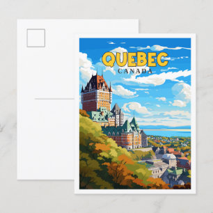 Quebec Canada vintage travel illustration Postcard