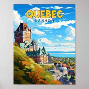 Quebec Canada vintage travel illustration Poster