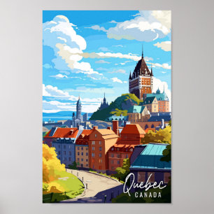 Quebec Canada vintage travel illustration Poster