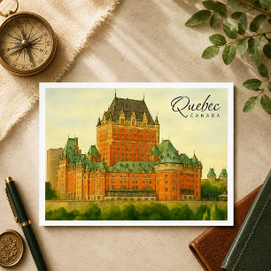 Quebec Canada Vintage Watercolor Travel Holiday Postcard