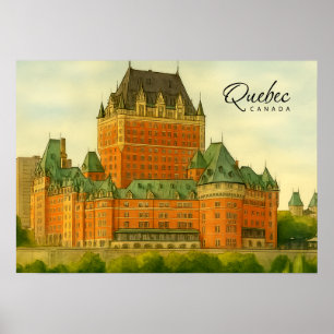 Quebec Canada Vintage Watercolor Travel Poster