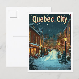 Quebec City Canada Art Vintage Travel Illustration Postcard
