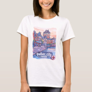 Quebec City Canada Beautiful Watercolor Skyline T-Shirt