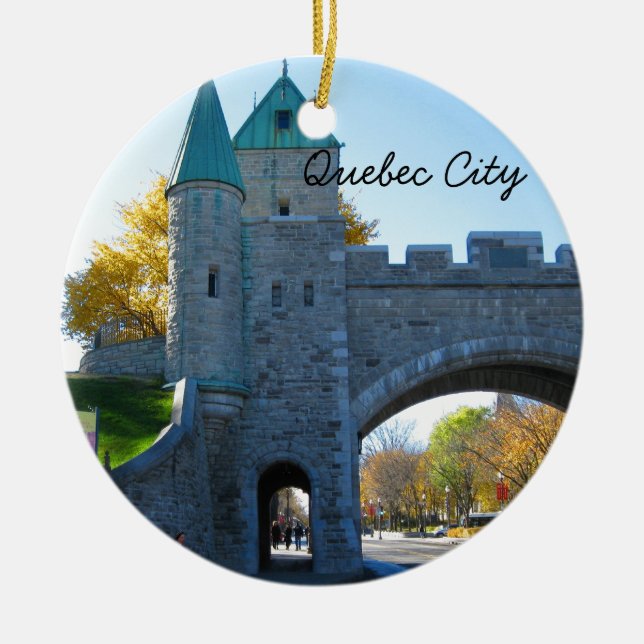 Quebec City Canada Castle Gates Ceramic Tree Decoration (Front)