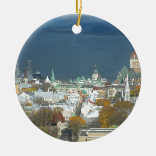 Quebec City Canada Waterfront Ceramic Tree Decoration (Front)