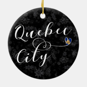 Quebec City Flag In Heart Ceramic Tree Decoration