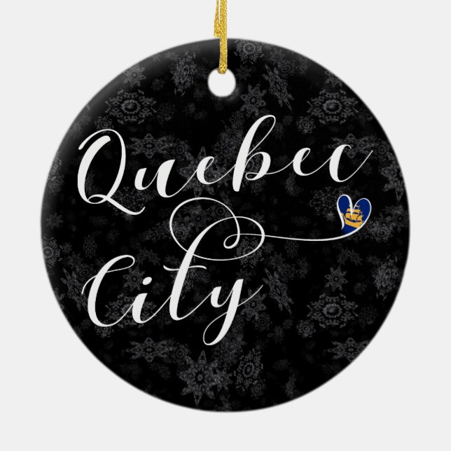 Quebec City Flag In Heart Ceramic Tree Decoration (Back)