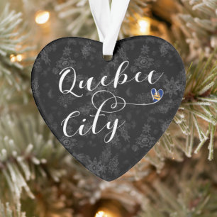 Quebec City Flag In Heart Ornament