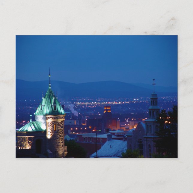 Quebec City Gate Overlook At Night Canada Postcard (Front)