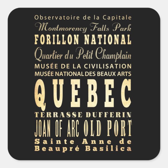 Quebec City of Canada Typography Art Square Sticker (Front)