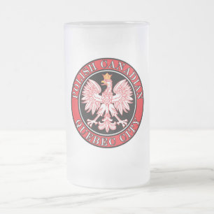 Quebec City Polish Canadian Eagle Frosted Glass Beer Mug