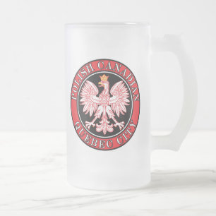 Quebec City Polish Canadian Eagle Frosted Glass Beer Mug
