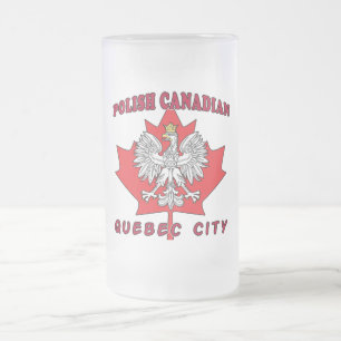 Quebec City Polish Canadian Leaf Frosted Glass Beer Mug