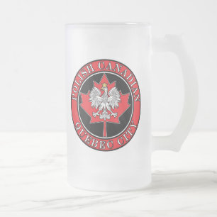 Quebec City Round Polish Canadian Leaf Frosted Glass Beer Mug
