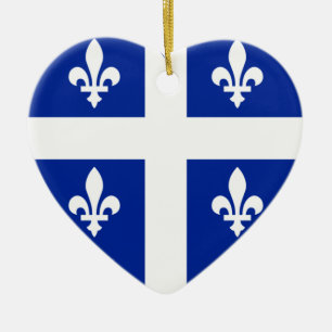 Quebec Flag Heart Ceramic Tree Decoration