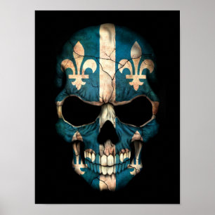 Quebec Flag Skull on Black Poster