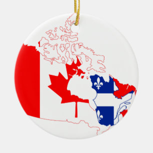 Quebec in Canada flag, map Ceramic Tree Decoration