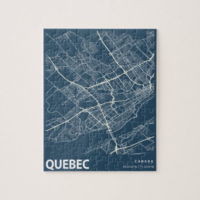 Quebec Minimalist City Map Line Art in Blue Jigsaw Puzzle (Vertical)