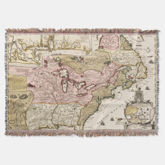 Quebec/Nouvelle-France mediaeval french map Throw Blanket (Front)