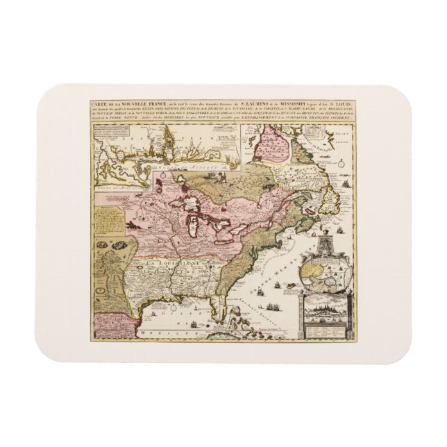 Quebec/Nouvelle-France medieval french map America Magnet (Horizontal)